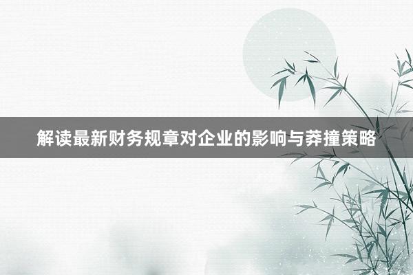 解读最新财务规章对企业的影响与莽撞策略